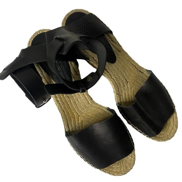 VINCE Simona Espadrille Wedges in Black Leather Size 41 11 - Picture 4 of 9